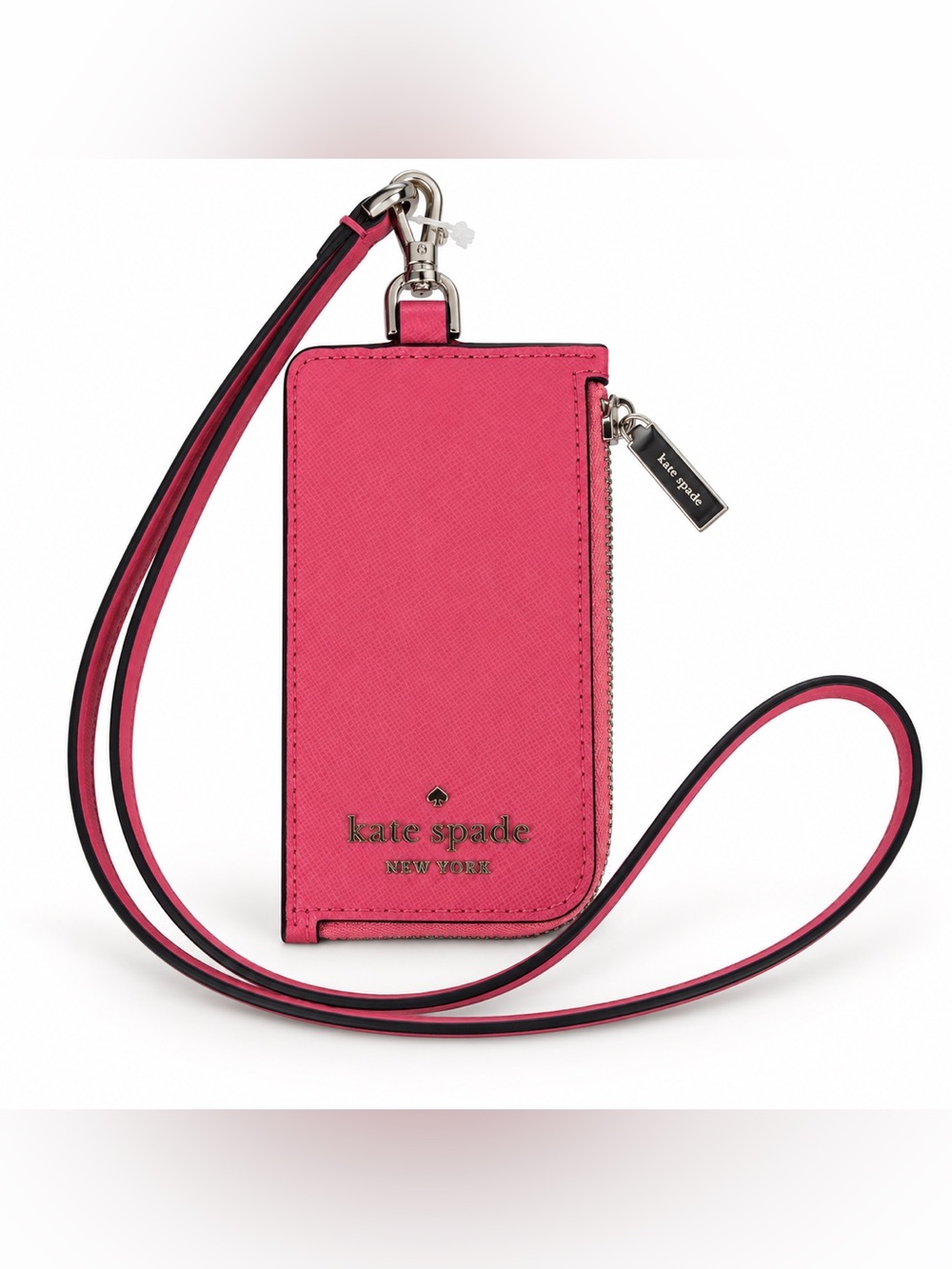 Kate Spade Staci Garden Pink Saffiano Leather Card Case Lanyard